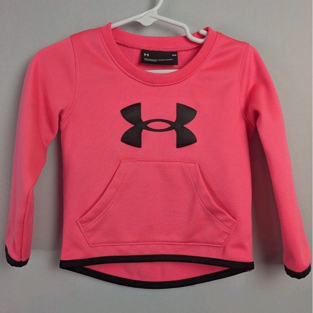 Under Armour Girls 18 Months Pink & Black Logo Crew Neck Sweatshirt UA Pullover
